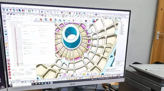 CAD design screen showing mechanical component layout for prototype development